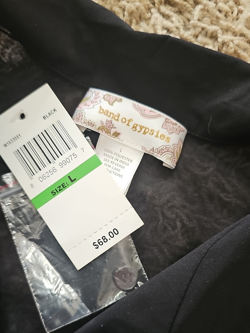 NWT Band of Gypsies Dress Duster Sheer Black Large Button Up Short Sleeve - Picture 4 of 7